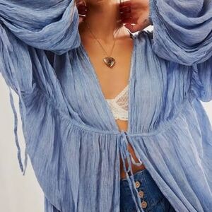 Free People Light Blue Bohemian Blouse